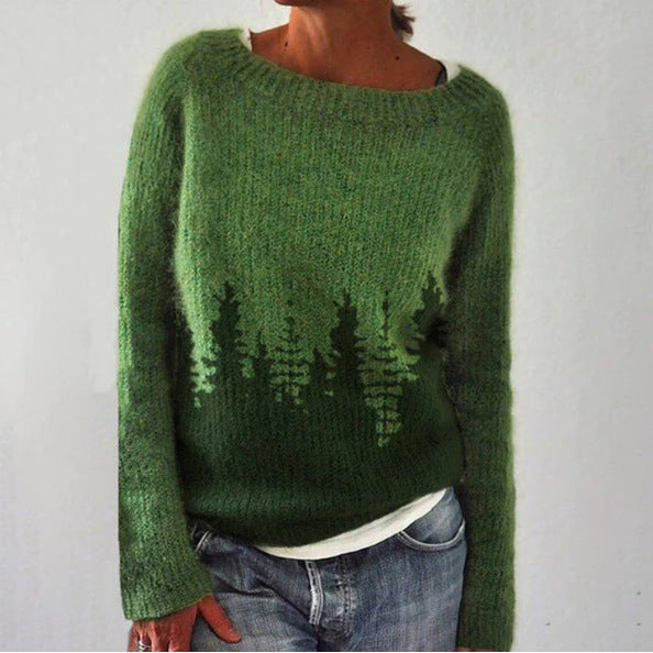 Constance - Pull douillet couleur pétrole avec motif de sapin