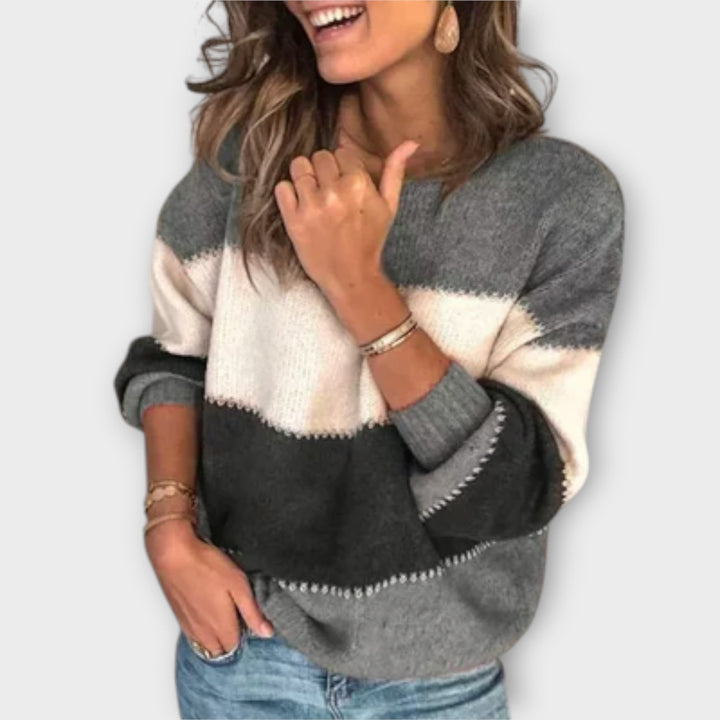 Juliette - Pull douillet couleur olive avec color-block