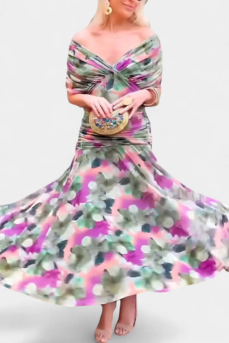 Magda - Robe longue fleurie avec décolleté en V