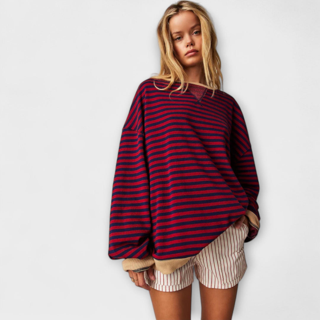 Marlène - Pull oversize rayé bleu et blanc