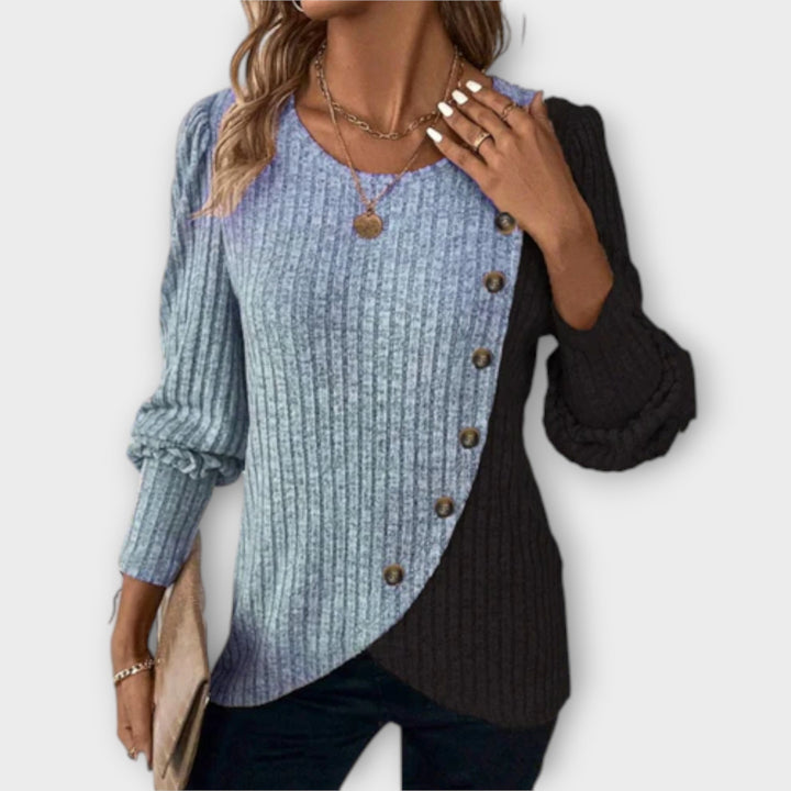 Vivienne - Pull noir et lilas avec coloris en bloc