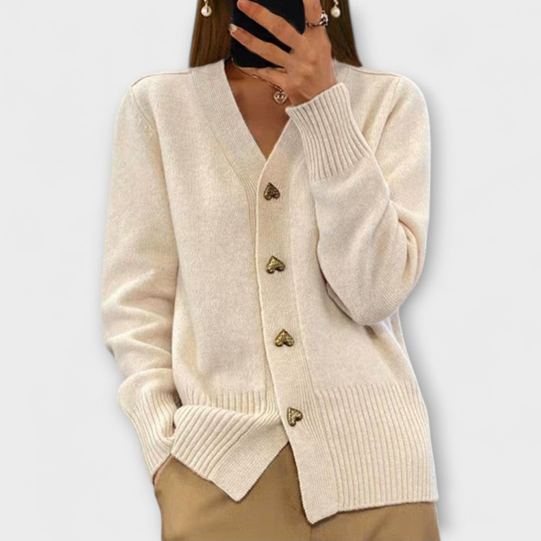 Marie - Cardigan bleu foncé avec décolleté en V au look vintage