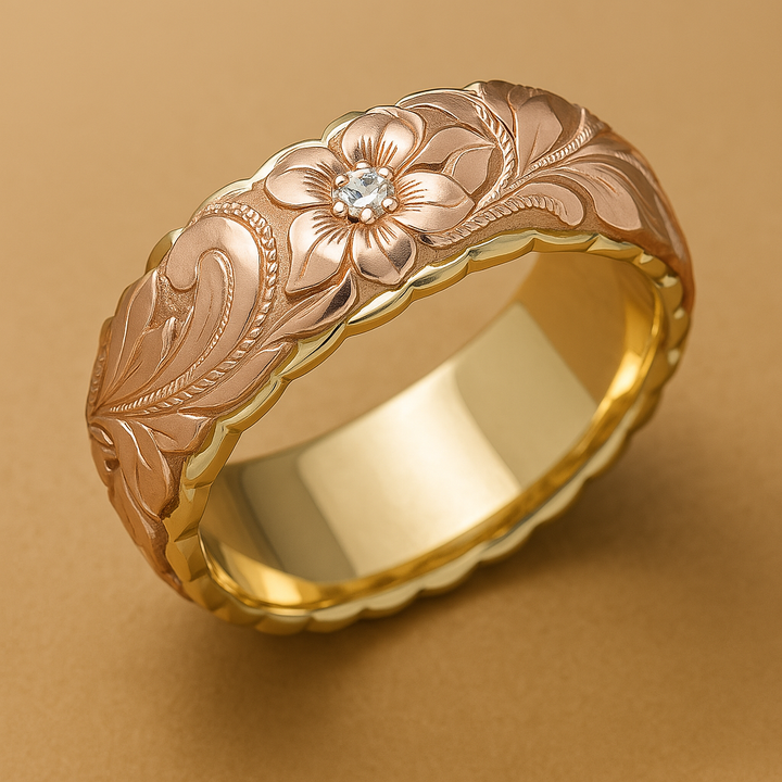 Bague en Or avec Fleur Rose Vintage