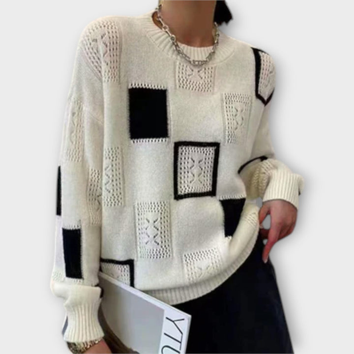 Isaline - Pull confortable couleur crème avec motif graphique
