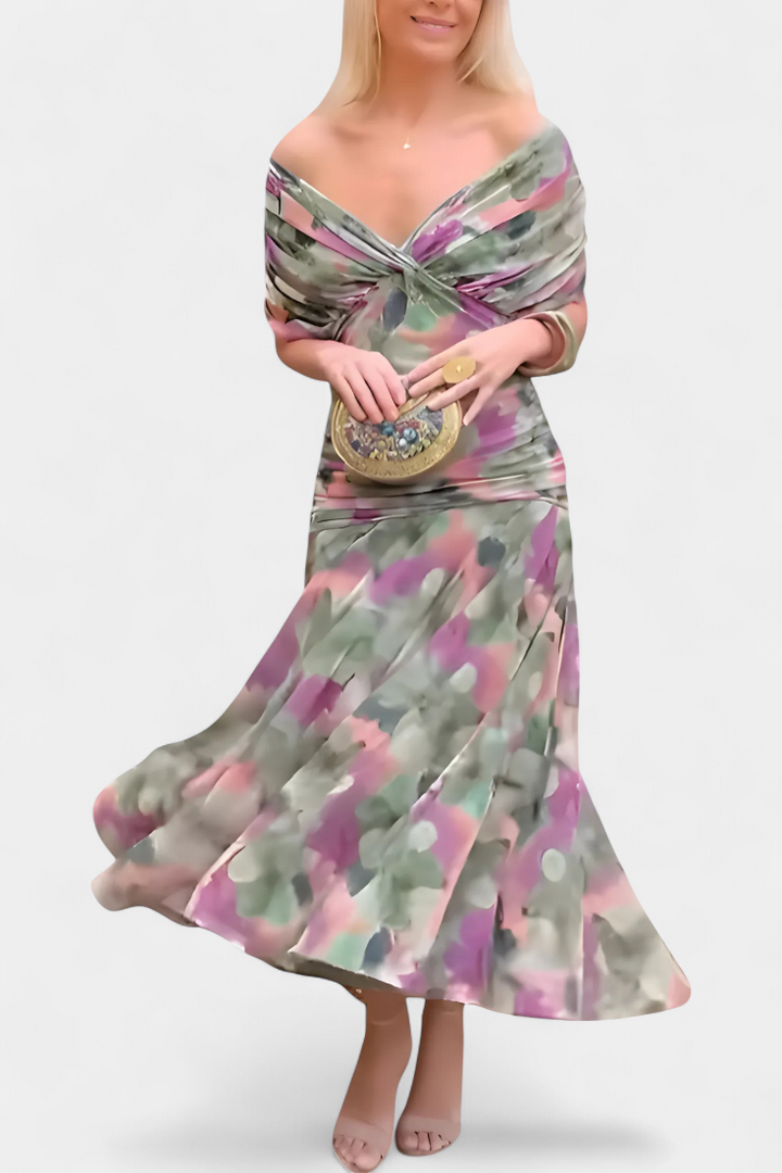 Magda - Robe longue fleurie avec décolleté en V