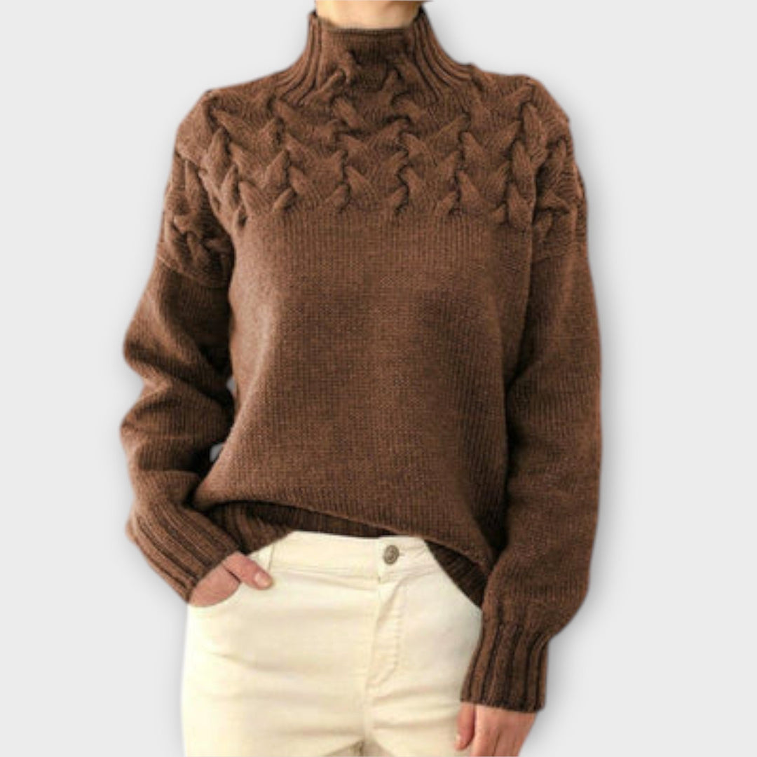 Eva - Pull femme noir avec détail en tricot torsadé