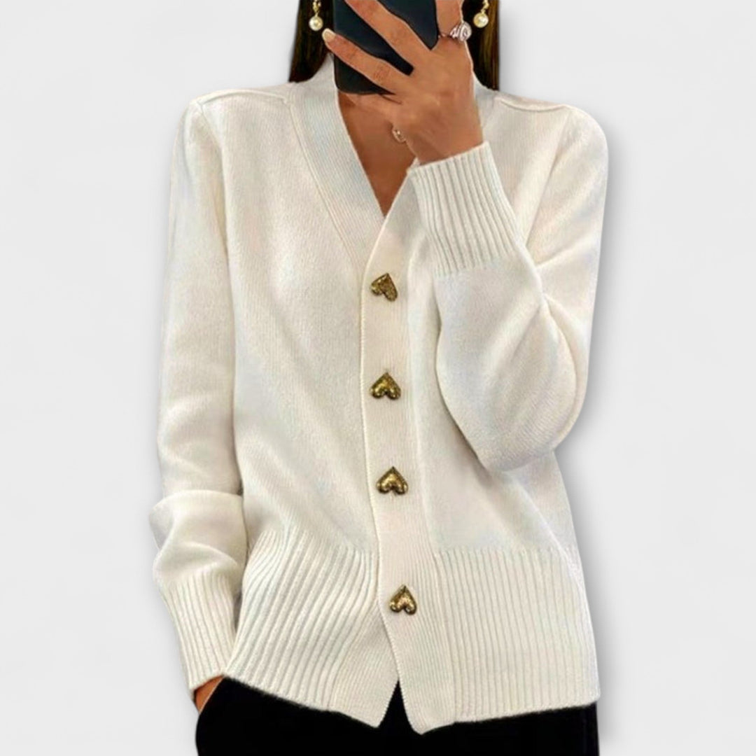 Marie - Cardigan bleu foncé avec décolleté en V au look vintage