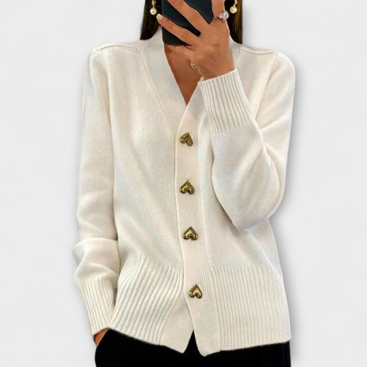 Marie - Cardigan bleu foncé avec décolleté en V au look vintage