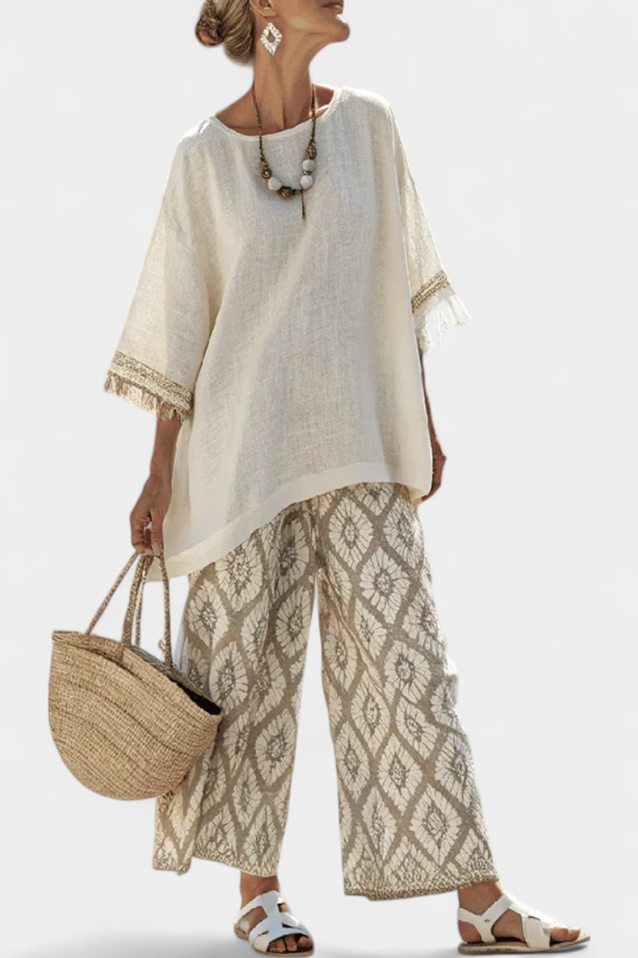 Élodie | Ensemble Boho Chic Élégant avec Blouse Longue