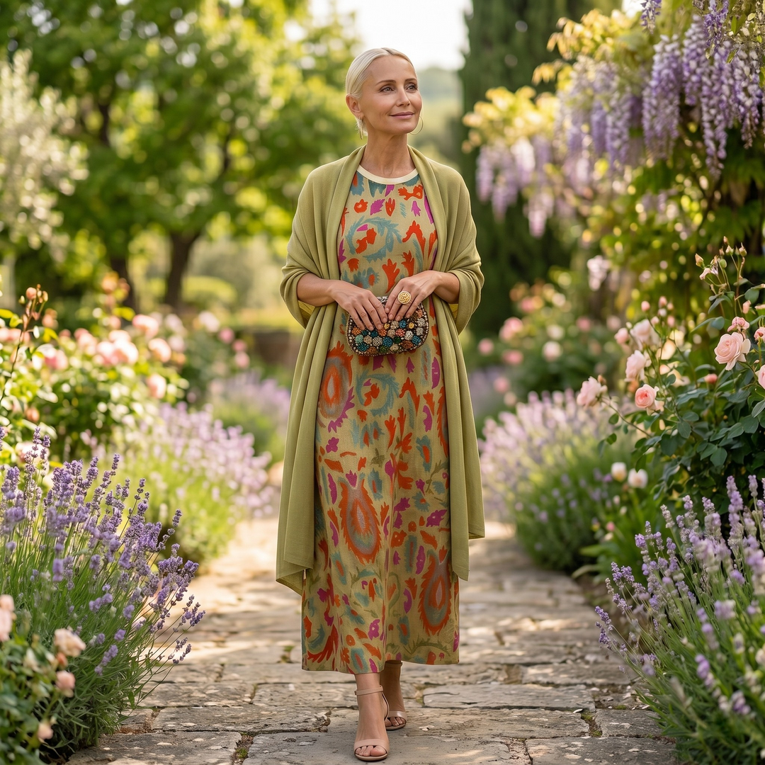 Daniela - Robe longue à motif floral avec gilet ajusté