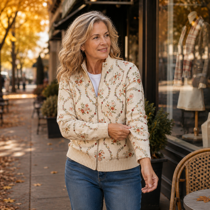 Marine - Motif floral délicat sur crème