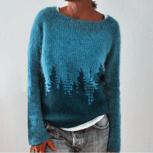 Constance - Pull douillet couleur pétrole avec motif de sapin