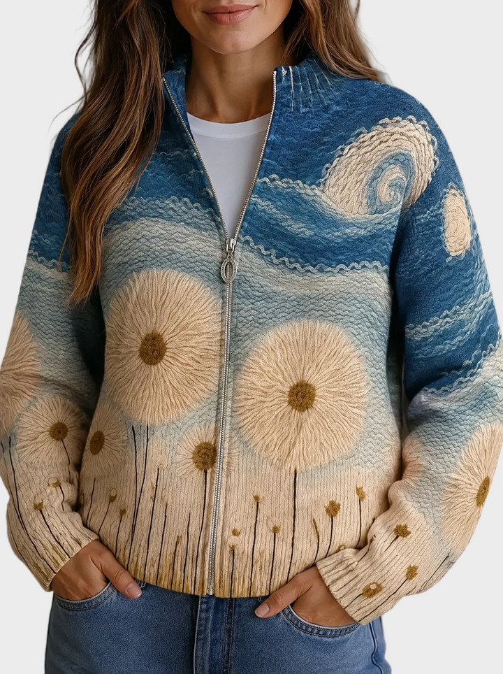 Sidonie - Gilet à zip matelassé avec motif de pissenlit