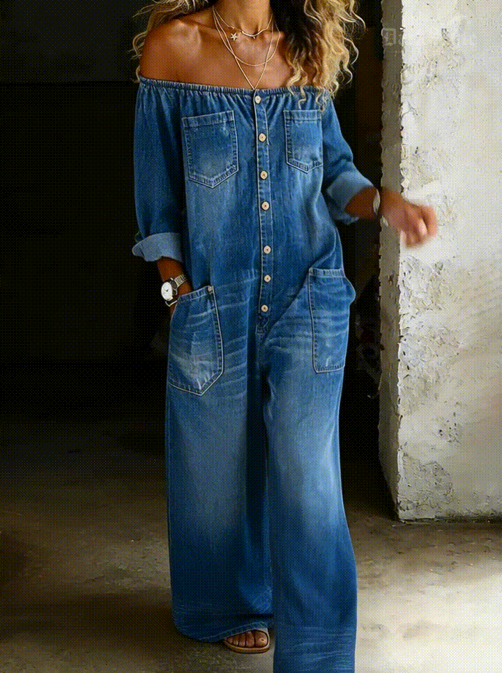 Sidonie | Combinaison denim épaules dénudées