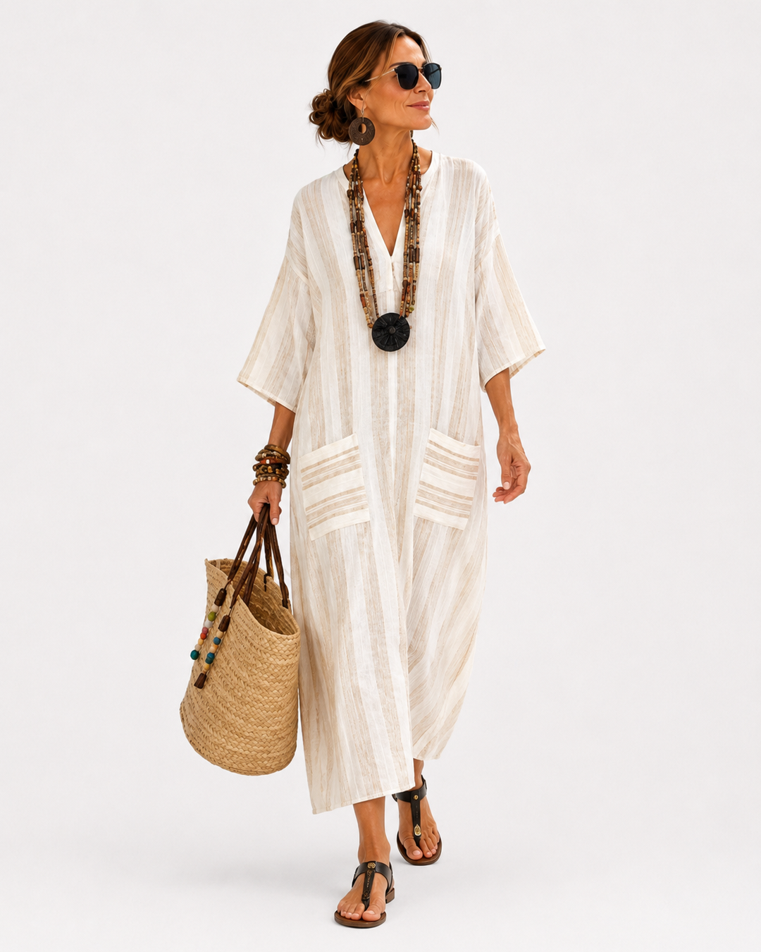 Caftan Aisha Blanc Rayé