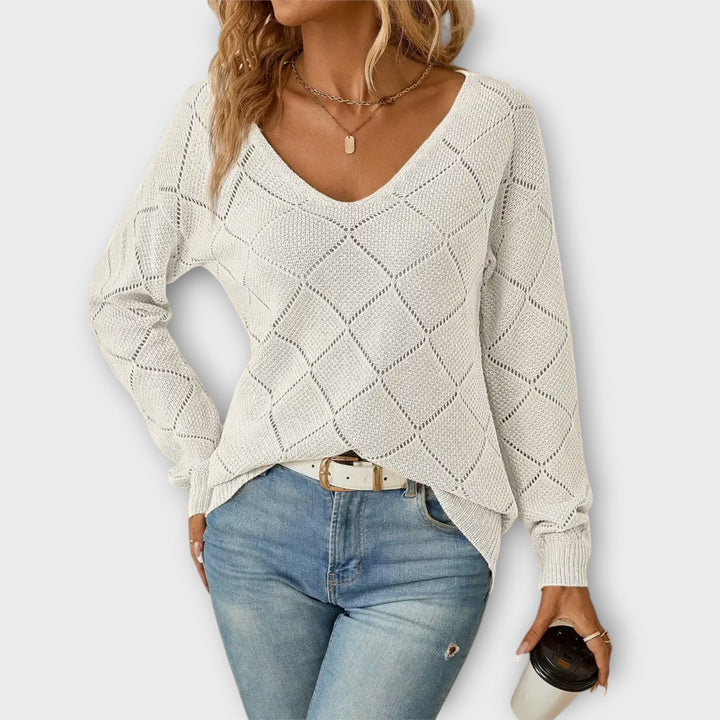 Ève - Pull décontracté noir avec motif en losanges
