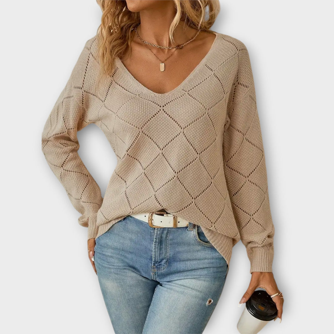 Ève - Pull décontracté noir avec motif en losanges