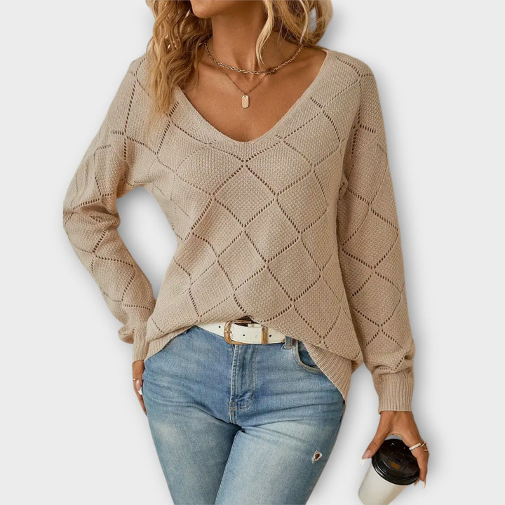 Ève - Pull décontracté noir avec motif en losanges
