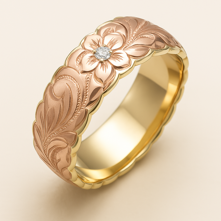 Bague en Or avec Fleur Rose Vintage