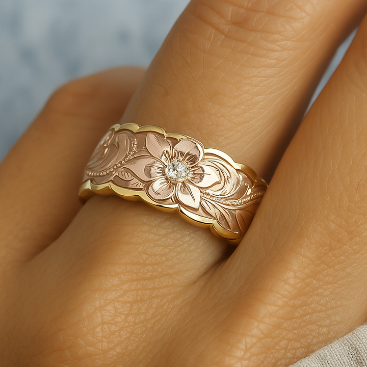 Bague en Or avec Fleur Rose Vintage