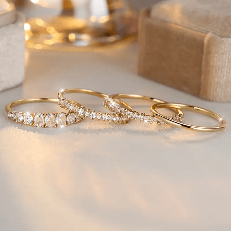 Bagues Empilables en Zirconia Doré 14k