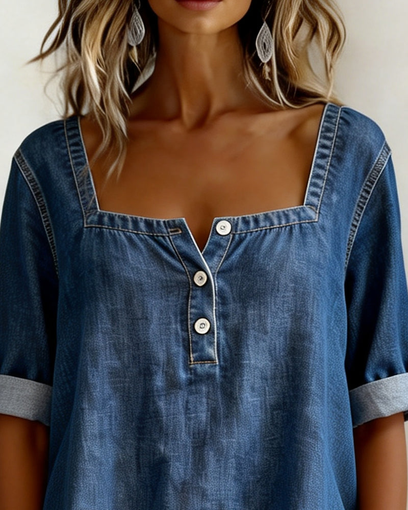 Marceline | Chemise denim col carré