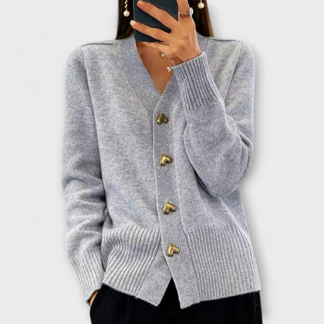 Marie - Cardigan bleu foncé avec décolleté en V au look vintage