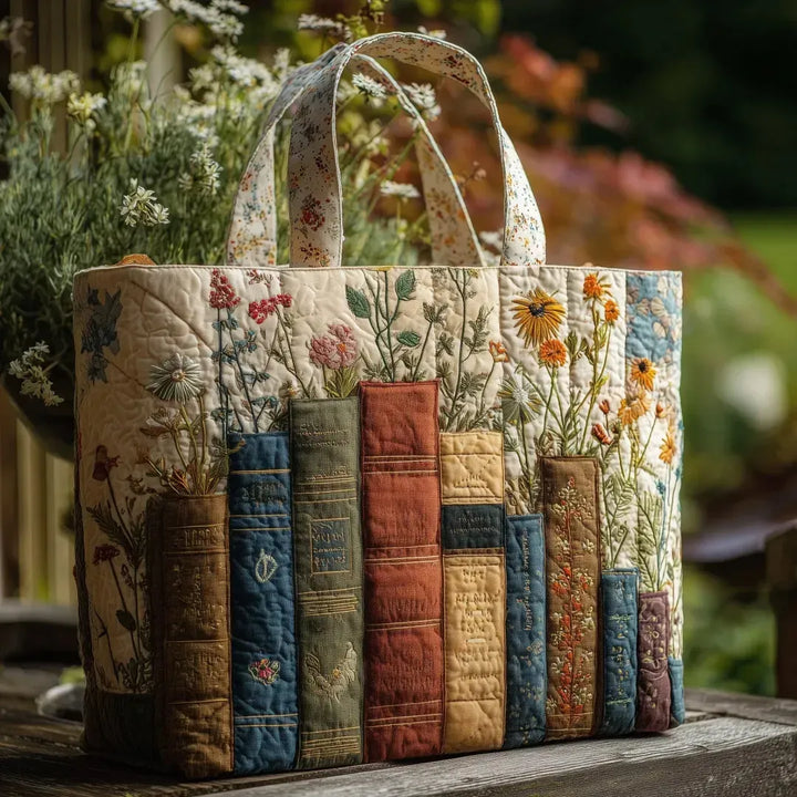 Sac Artisanal Matelassé - Collection de livres et de fleurs