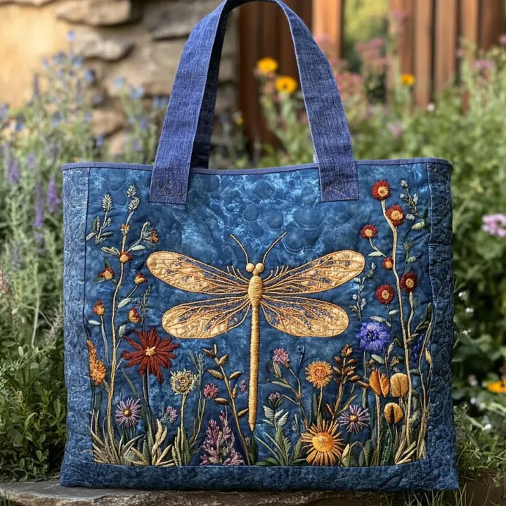 Sac tote matelassé - motif avec libellule dorée