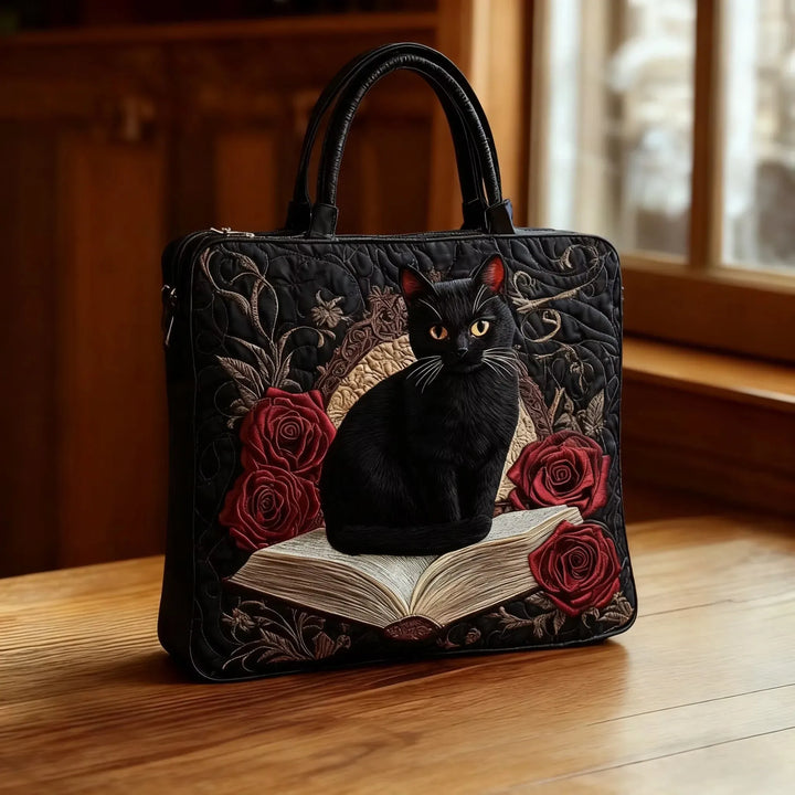 Sac Artisanal Matelassé - Chat Noir et Livres