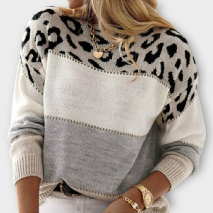 Chloé - Pull gris avec design léopard