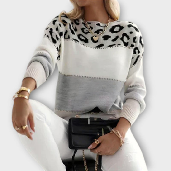 Chloé - Pull gris avec design léopard