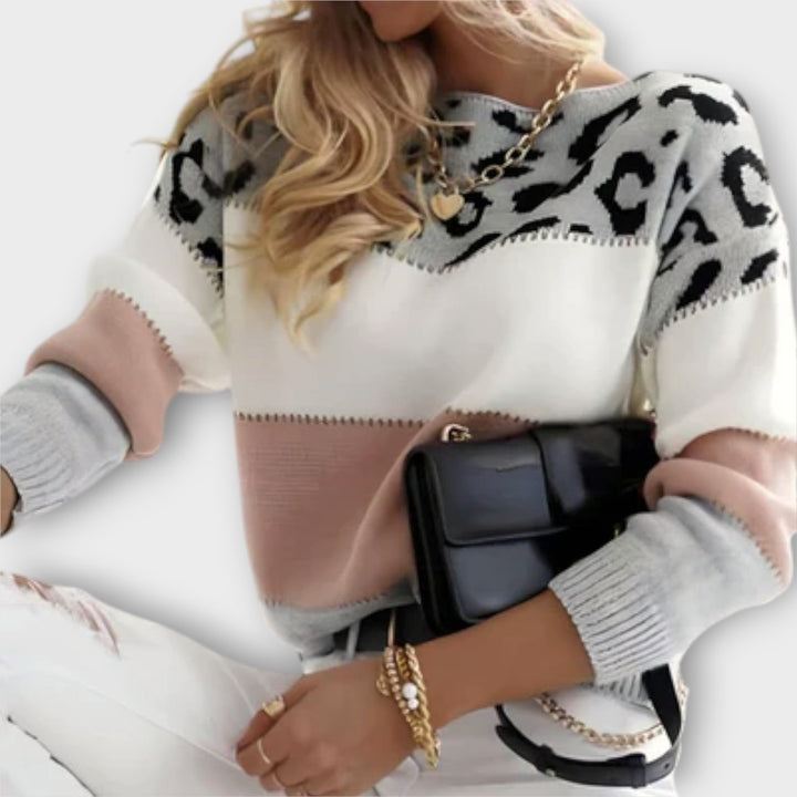 Chloé - Pull gris avec design léopard