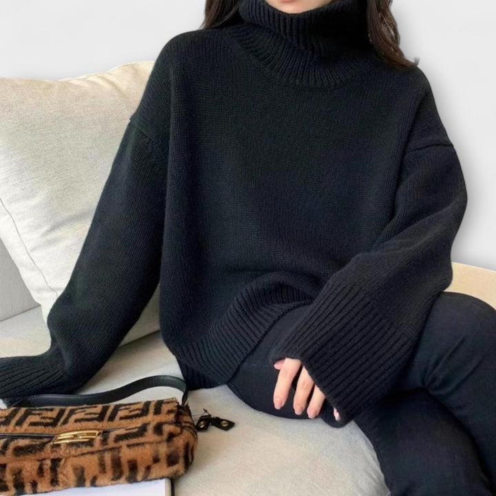 Hortense - Pull en cachemire beige à col roulé