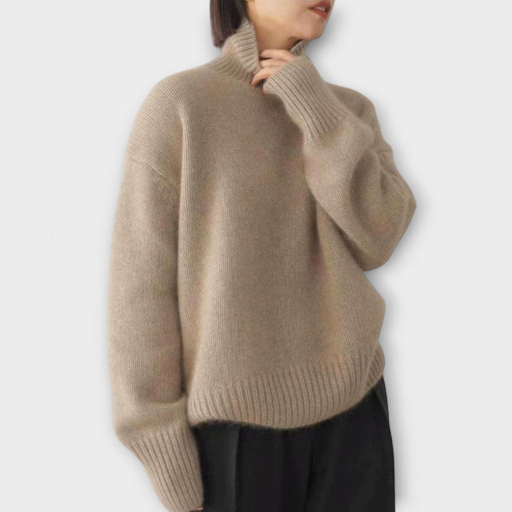 Hortense - Pull en cachemire beige à col roulé