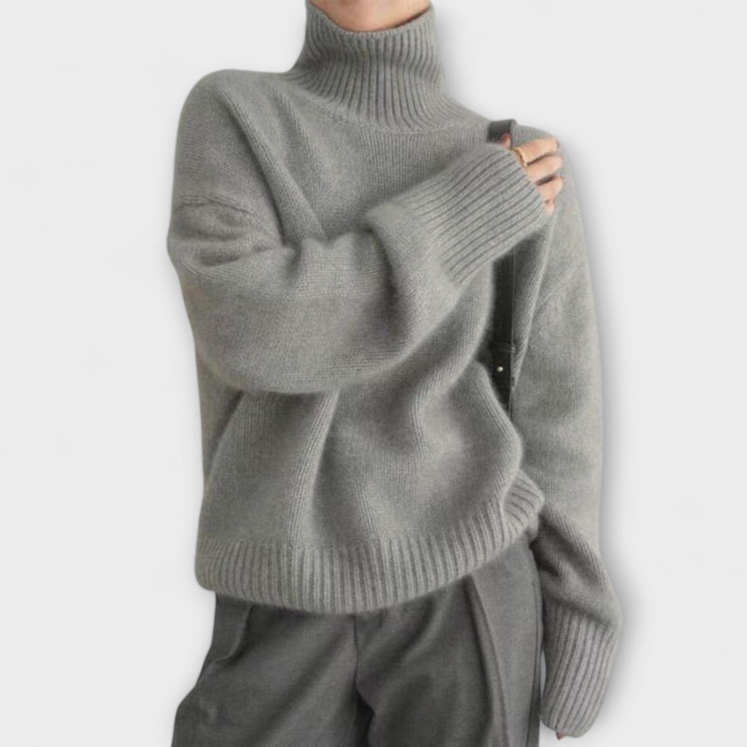 Hortense - Pull en cachemire beige à col roulé