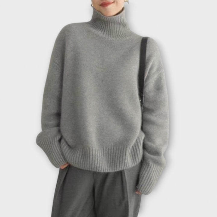 Hortense - Pull en cachemire beige à col roulé