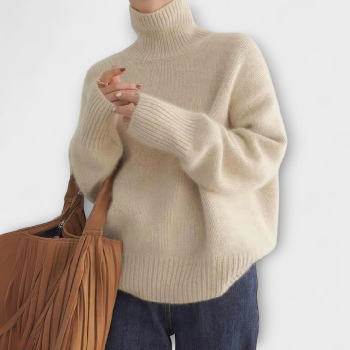 Hortense - Pull en cachemire beige à col roulé