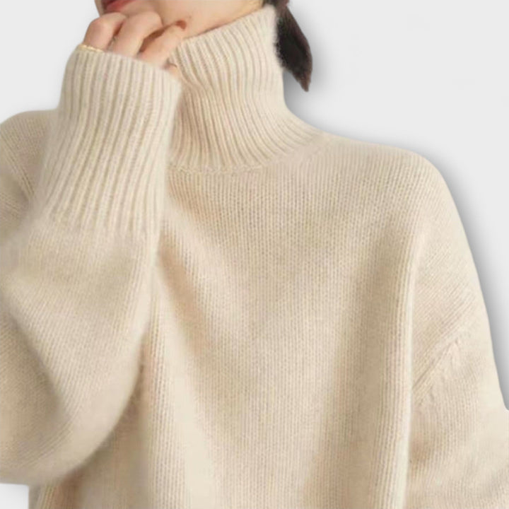 Hortense - Pull en cachemire beige à col roulé