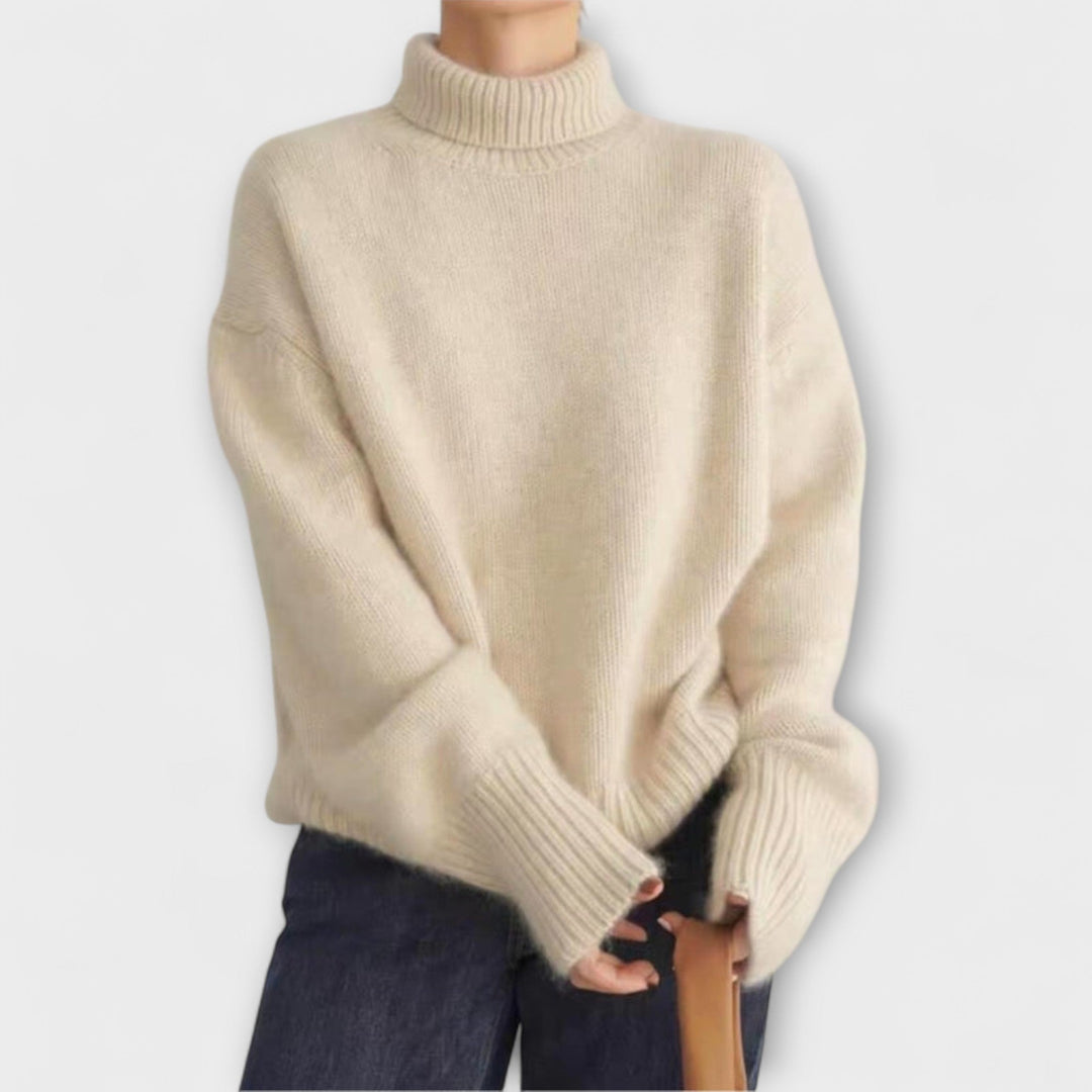 Hortense - Pull en cachemire beige à col roulé