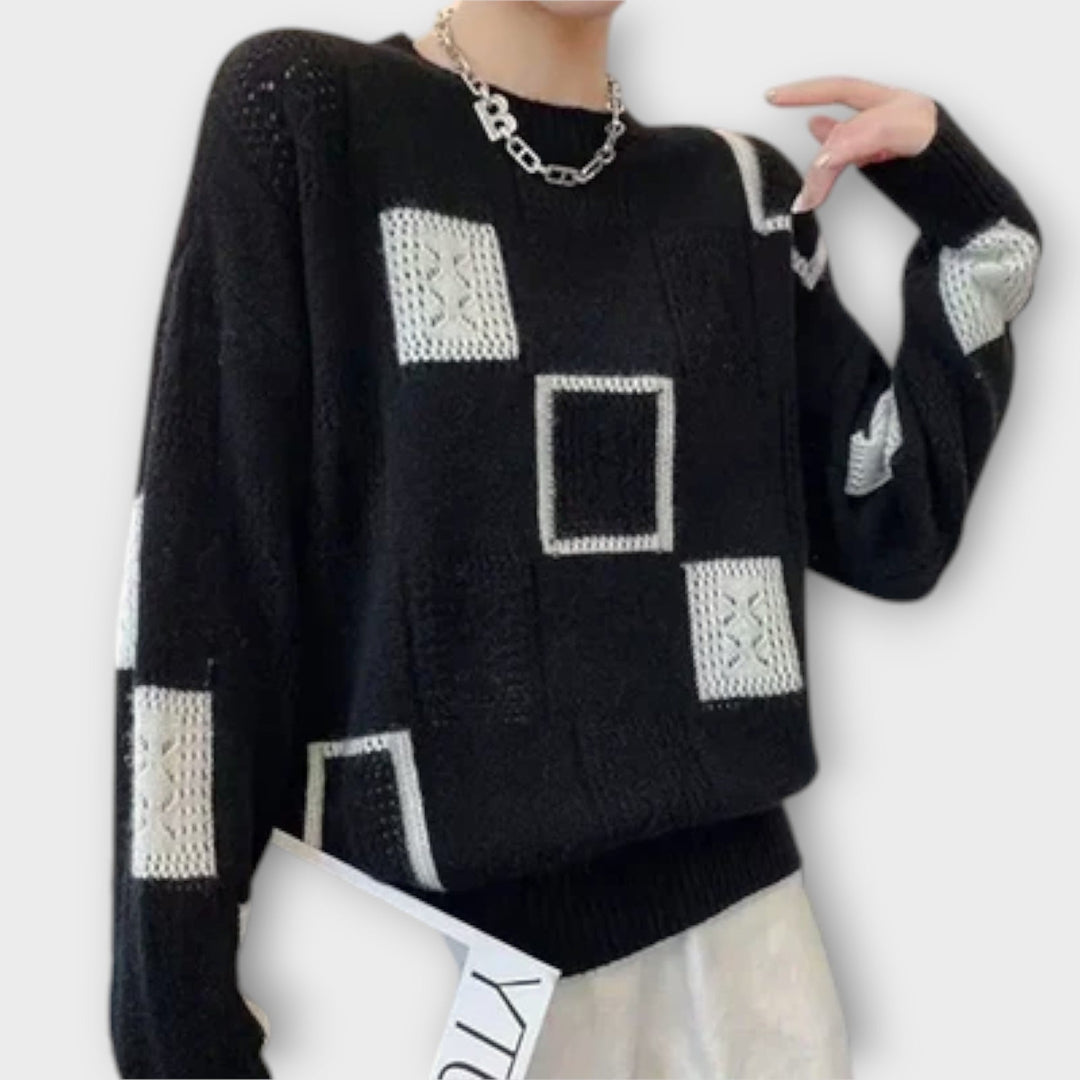 Isaline - Pull confortable couleur crème avec motif graphique