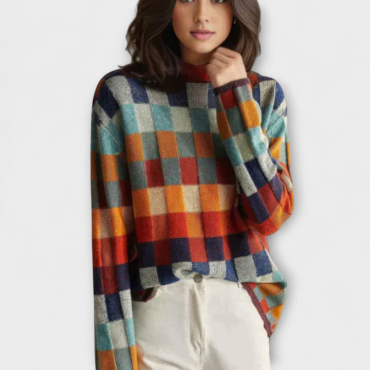 Maëlle - Pull à col roulé coloré avec motif à carreaux
