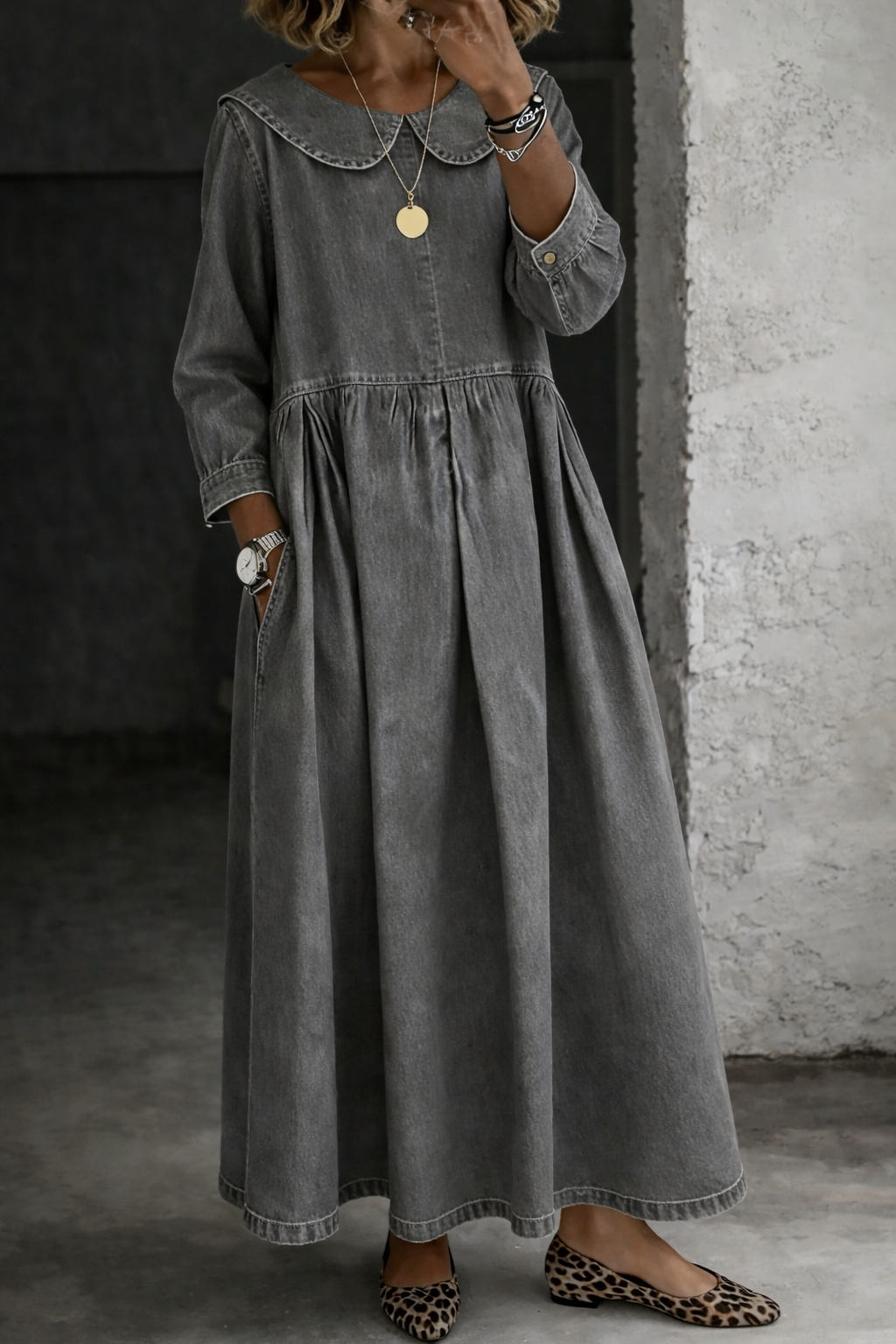 Manon | Robe en jean à col Peter Pan