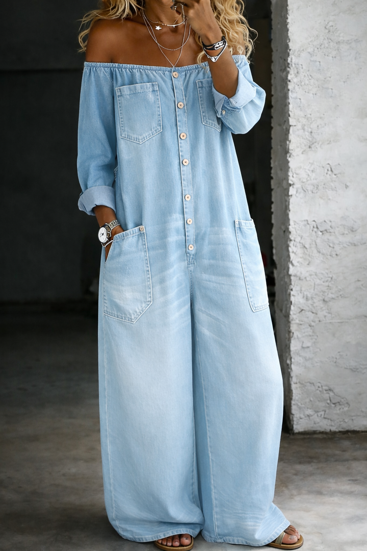 Sidonie | Combinaison denim épaules dénudées