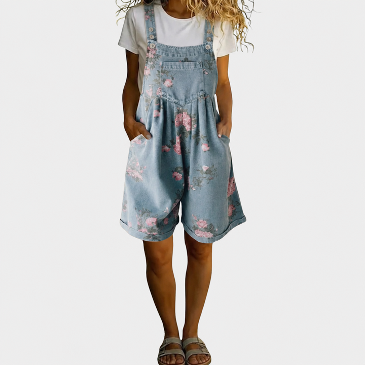 Eugénie | Combinaison en denim floral lavé vintage