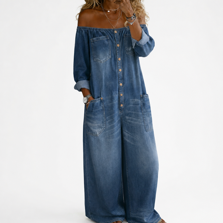 Sidonie | Combinaison denim épaules dénudées