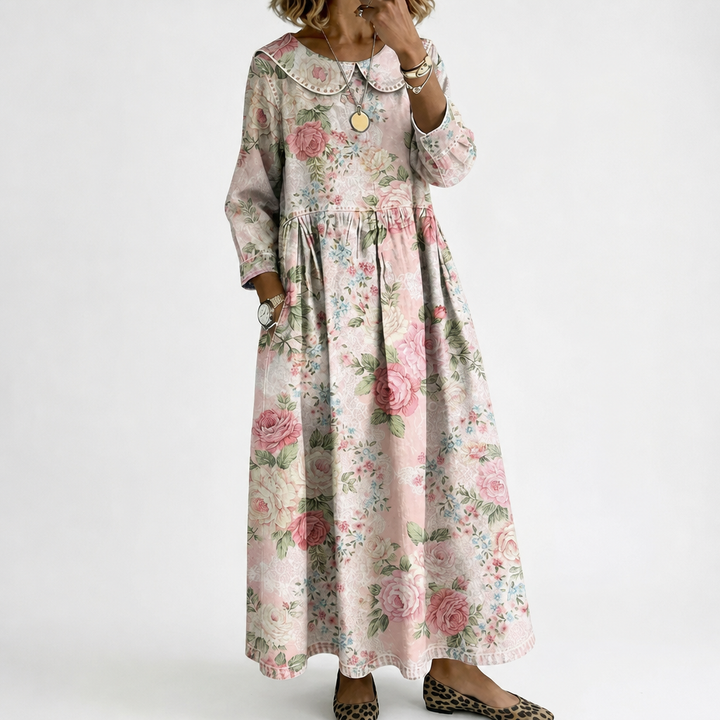 Margot | Robe en jean à col fleuri