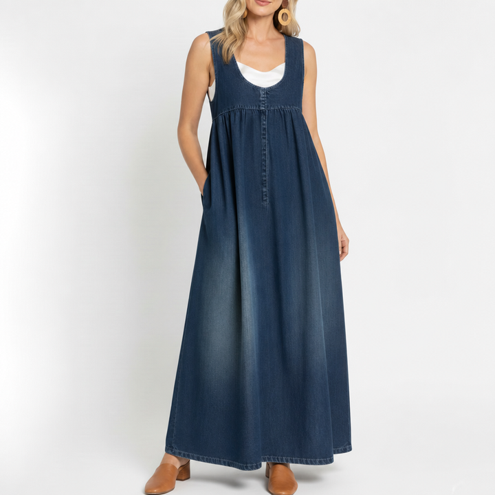 Capucine | Robe maxi en denim lavé vintage