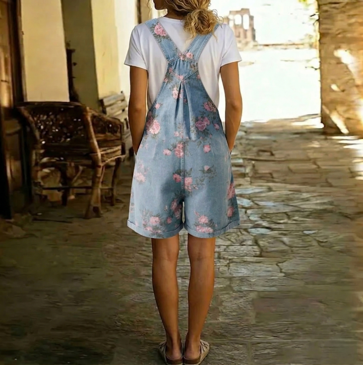 Eugénie | Combinaison en denim floral lavé vintage