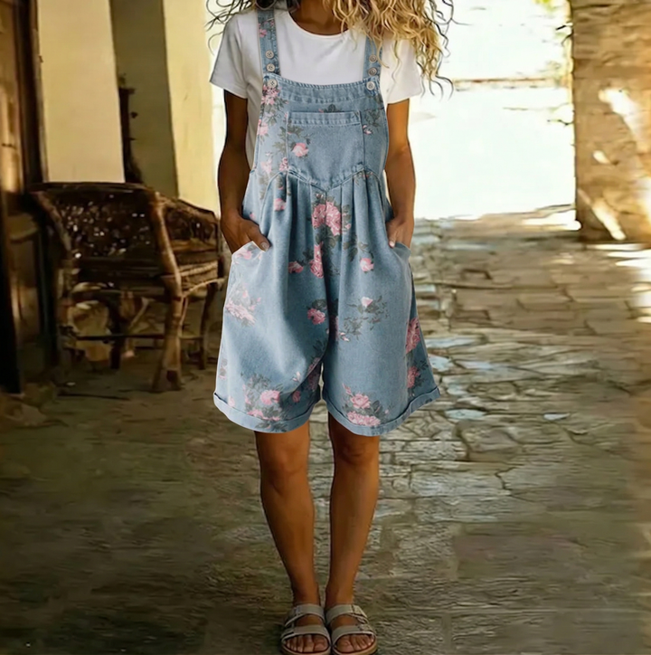 Eugénie | Combinaison en denim floral lavé vintage